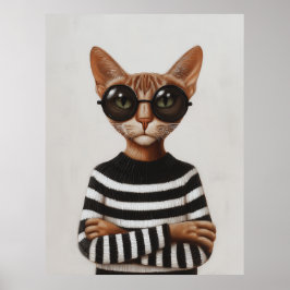 Stylish Cat With Round Glasses ポスター