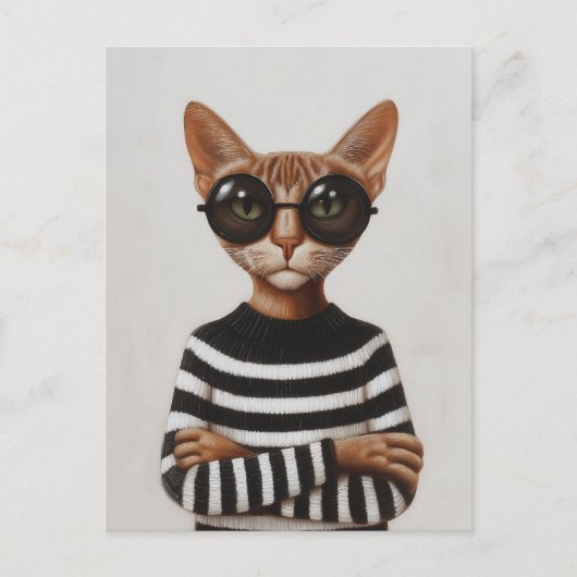 Stylish Cat With Round Glasses ポストカード (正面)