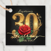Stylish Chic Black Gold Red Rose 30th Birthday フェイバータグ (正面)