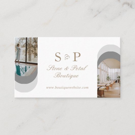 Stylish Chic Elegant Arch Photos Monogram QR Code 名刺 (正面)