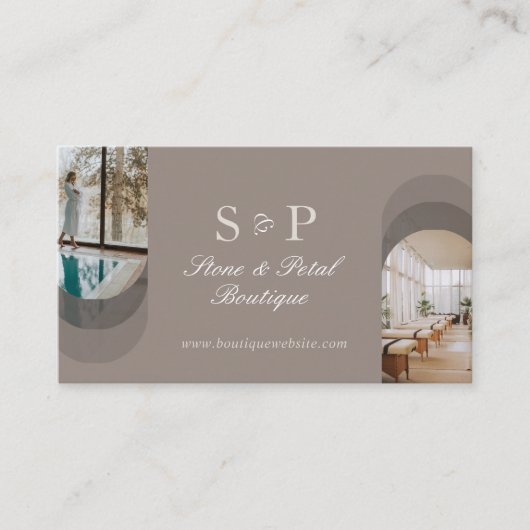 Stylish Chic Elegant Arch Photos Monogram QR Code 名刺 (正面)