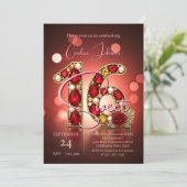 Stylish Chic Red Rose Gold Ruby Gemstone Sweet 16 招待状 (スタンド正面)