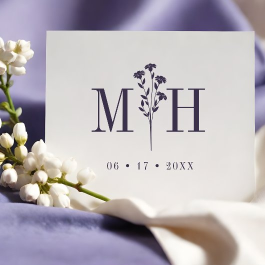 Stylish Chic Wedding Wildflowers Initials Monogram ラバースタンプ