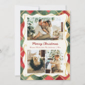 Stylish Christmas 3 Photo Red Green Plaid Pattern シーズンカード (正面)