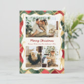 Stylish Christmas 3 Photo Red Green Plaid Pattern シーズンカード (スタンド正面)