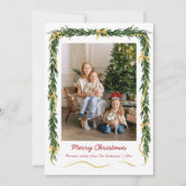 Stylish Christmas Greenery and Gold Bows 1 Photo シーズンカード (正面)