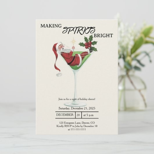 Stylish Christmas Martini Cocktail Party 招待状 (スタンド正面)