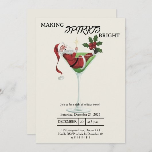Stylish Christmas Martini Cocktail Party 招待状 (正面/裏面)