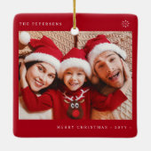 Stylish Christmas minimal fun photo family red セラミックオーナメント (裏面)