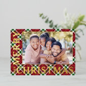 Stylish Christmas Plaid Photo 箔シーズンカード (立ち正面)