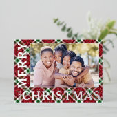 Stylish Christmas Plaid Photo Silver 箔シーズンカード (立ち正面)