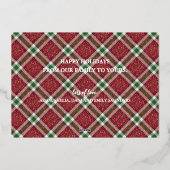 Stylish Christmas Plaid Photo Silver 箔シーズンカード (裏面)