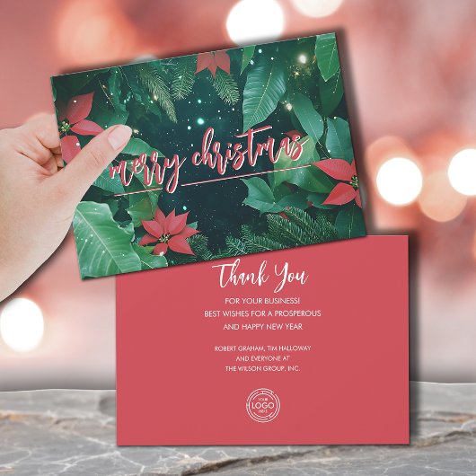 Stylish Christmas Poinsettias Business Logo シーズンカード