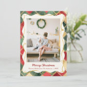 Stylish Christmas Red Green Plaid Pattern 1 Photo シーズンカード (スタンド正面)