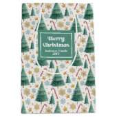 Stylish Christmas trees candy canes custom gifting ミディアムペーパーバッグ (正面)