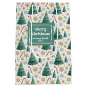 Stylish Christmas trees candy canes custom gifting ミディアムペーパーバッグ (裏面)