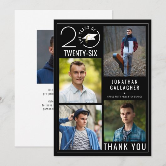 Stylish Class Year 5 Photo Graduation Custom Color サンキューカード (正面/裏面)