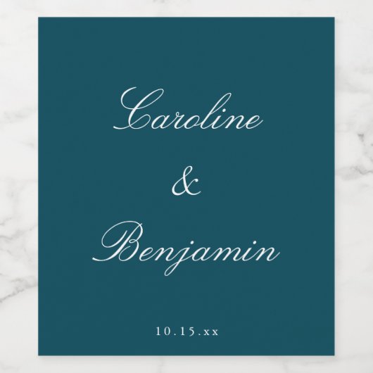 Stylish Classic Script Elegant Wedding Custom Teal ワインラベル (シングルラベル)