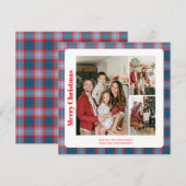 Stylish Classy Plaid 3 photos Christmas  シーズンカード (正面/裏面)
