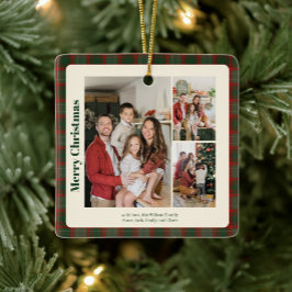 Stylish Classy Plaid 3 photos Christmas  セラミックオーナメント