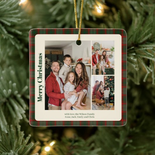 Stylish Classy Plaid 3 photos Christmas  セラミックオーナメント