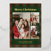 Stylish Classy Plaid 3 photos Christmas  箔シーズンカード (正面)