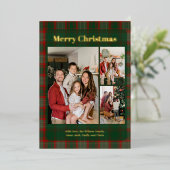 Stylish Classy Plaid 3 photos Christmas  箔シーズンカード (立ち正面)