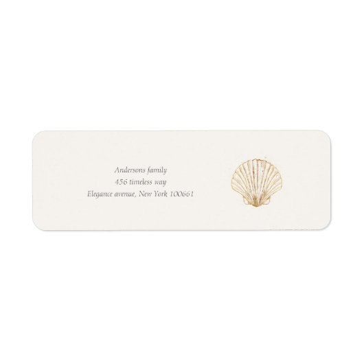 Stylish Coastal Seashell Wedding Address Label ラベル (正面)