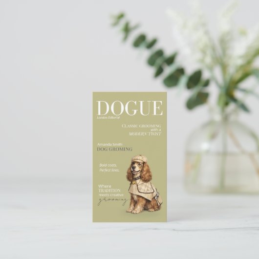 Stylish Cocker Spaniel Sage Dogue Business Card 名刺 (スタンド正面)