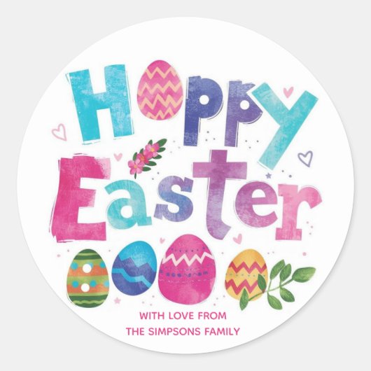 Stylish Colorful Floral Happy Easter ラウンドシール (正面)