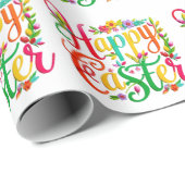 Stylish Colorful Floral Happy Easter ラッピングペーパー (ロールコーナー)