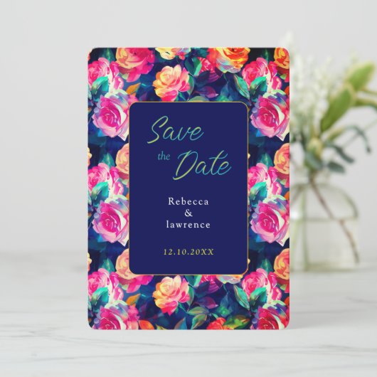 Stylish Colorful flowers wedding save the date (スタンド正面)