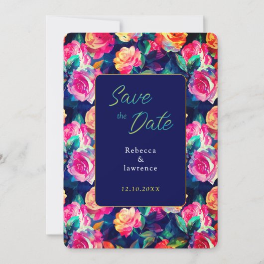 Stylish Colorful flowers wedding save the date (正面)