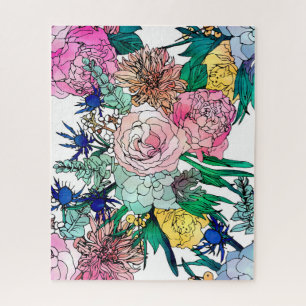 Stylish Colorful Watercolor Floral Pattern ジグソーパズル