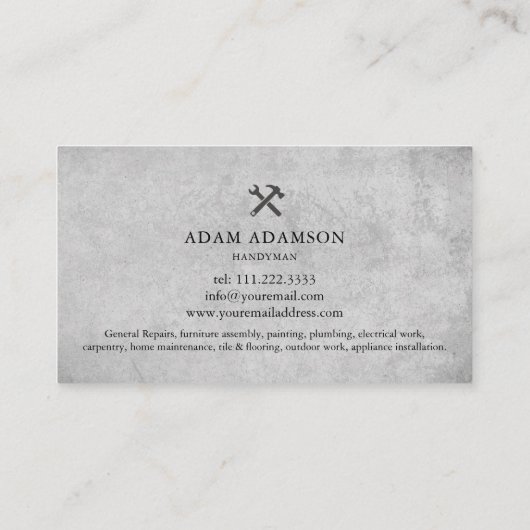 Stylish Concrete Handyman Construction Carpenter 名刺 (裏面)