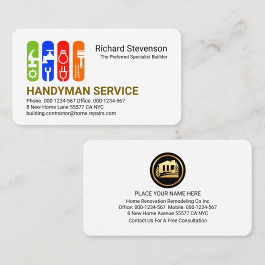 Stylish Construction Handyman Tools Tab 名刺 (正面/裏面)