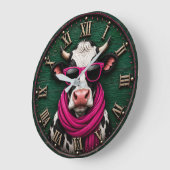 Stylish Cow Funny Farmhouse Cow Decor ラージ壁時計 (傾斜)
