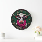Stylish Cow Funny Farmhouse Cow Decor ラージ壁時計 (ホーム)