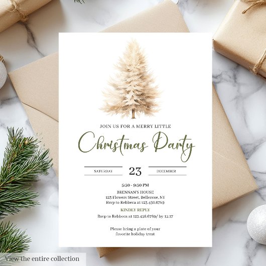 Stylish Cozy Sage Neutral Ivory Christmas Party 招待状