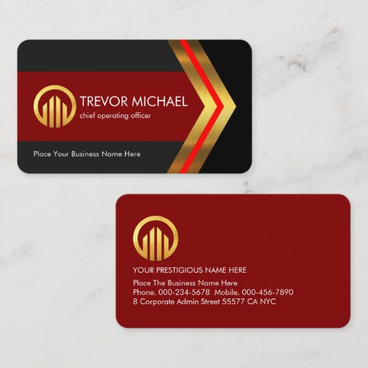 Stylish Creative Gold Arrowheads Businessman 名刺 (正面/裏面)