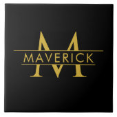 Stylish Custom Name Monogram Black タイル (正面)