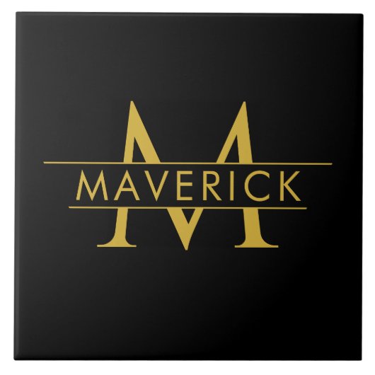 Stylish Custom Name Monogram Black タイル (正面)