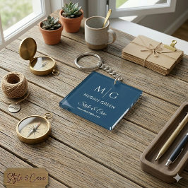 Stylish Custom Text Name and Brand Display Navy キーホルダー