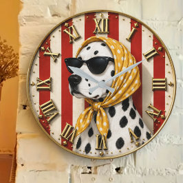 Stylish Dalmatian with Sunglasses Polka Dot Scarf ラージ壁時計