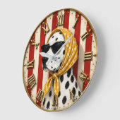 Stylish Dalmatian with Sunglasses Polka Dot Scarf ラージ壁時計 (傾斜)