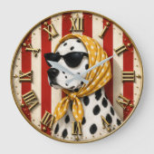 Stylish Dalmatian with Sunglasses Polka Dot Scarf ラージ壁時計 (正面)