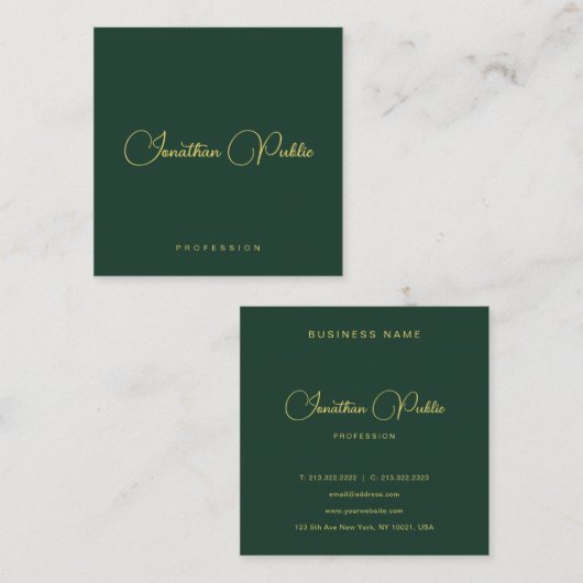 Stylish Dark Green Gold Text Typography Glossy スクエア名刺 (正面/裏面)