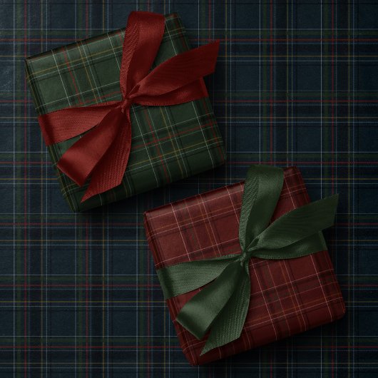 Stylish dark rich plaid Christmas holiday ラッピングペーパーシート