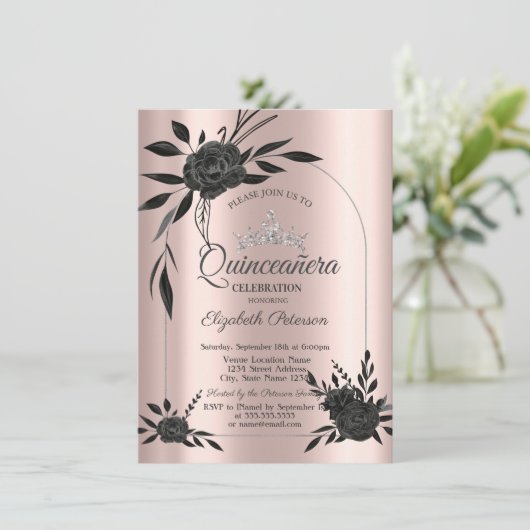 Stylish Dark Roses Gothic Rose Gold 招待状 (スタンド正面)