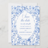 Stylish Deep Blue Floral Save the Date Wedding  案内状 (正面)